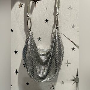 Y2K Thalia Sodi Silver Metallic Metal Mesh Chainmail Bag